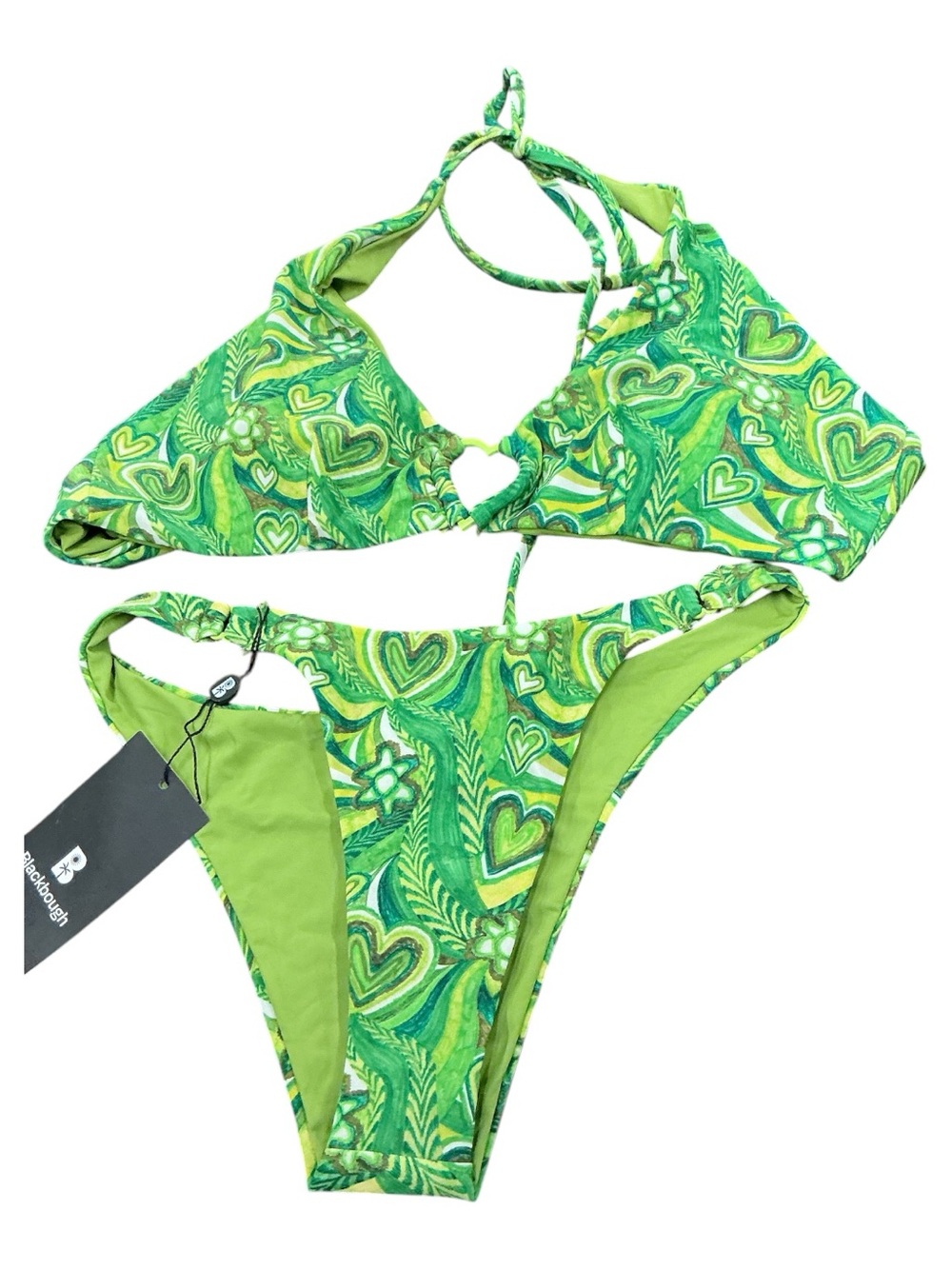 Blackbough Lime Green Heart-Print Halter Bikini Set